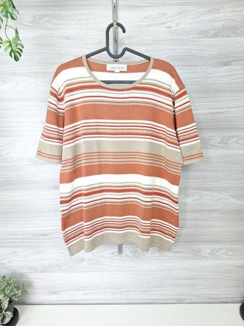 Creation L Creation L Feinstrickshirt T-Shirt Strickshirt Ringel Rostrot Beige 44 Size 44