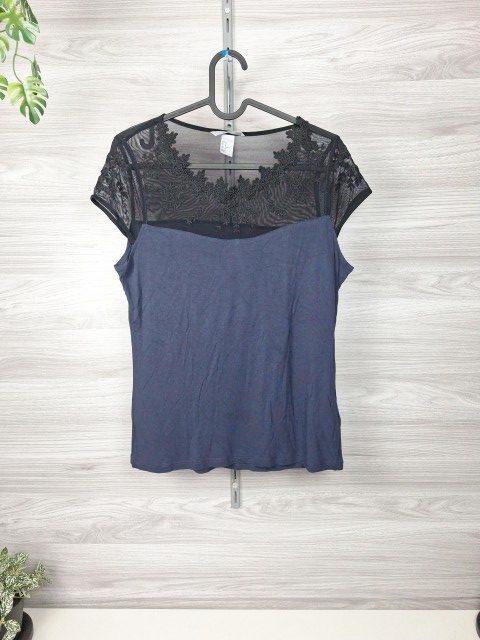 H&M H&M Spitzenshirt Kurzarmshirt Meshshirt Blau Schwarz 38 Size M