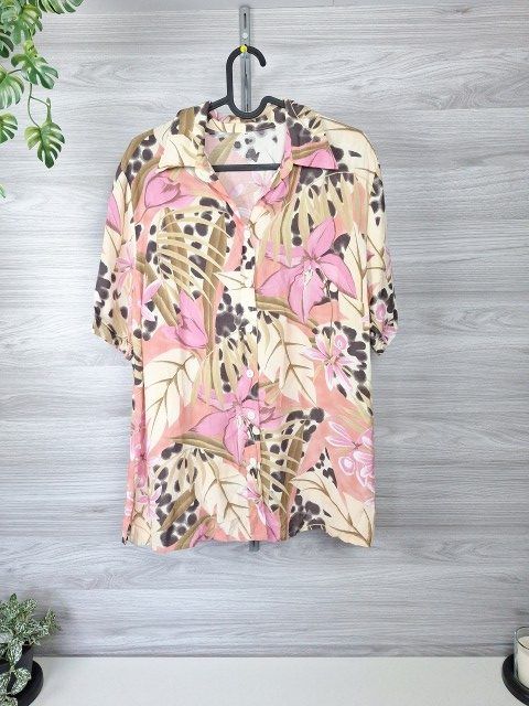 Damenbluse Hemdbluse Kurzarmbluse Blumenbluse Tropicalprint Viskosebluse Gr 40