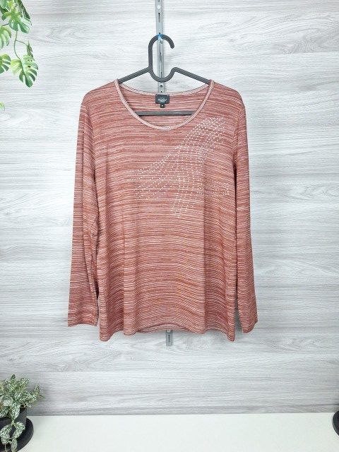 Bexleys Langarmshirt Strassshirt Glitzershirt Streifen Braun 38