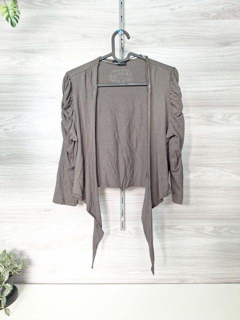 Taifun Bolero Cardigan Kurzjacke Strickjacke Bindebänder Raffärmel Braun 38 Size M