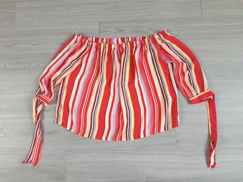 FB Sister FB Sister Off Shoulder Top Carmenbluse Croptop Streifen Bindärmel 36 Size S