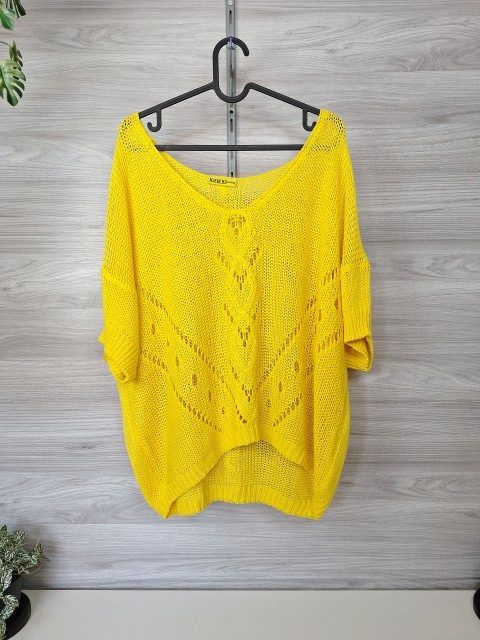 Janina Janina Strickpullover Lochstrickpullover Oversize Sommerpullover Gelb 44/46 Size XXL