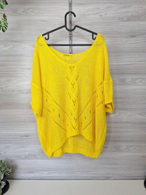 Janina Janina Strickpullover Lochstrickpullover Oversize Sommerpullover Gelb 44/46 Size XXL