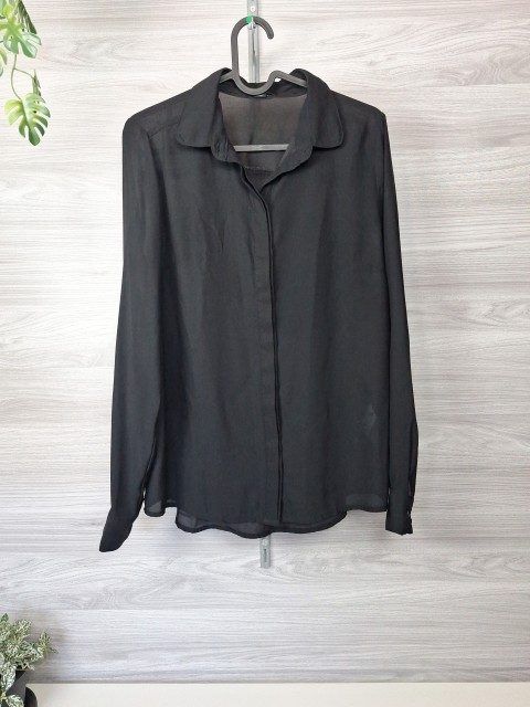 Amisu Amisu Chiffonbluse Hemdbluse Oversizebluse Transparente Bluse Schwarz 36 Size S