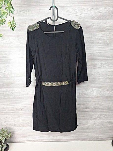 Mango Mango Minikleid Langarmkleid Ziersteine Applikationen Schwarz 36 Size S