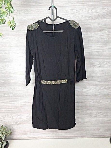 Mango Mango Minikleid Langarmkleid Ziersteine Applikationen Schwarz 36 Size S