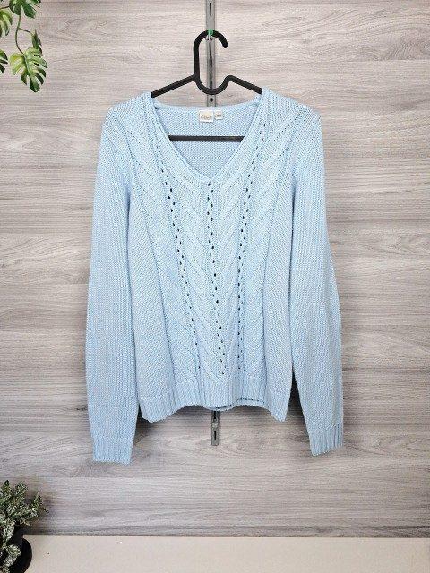 Giada Giada Strickpullover Zopfpullover Zopfmuster V-Ausschnitt Hellblau 36/38 Size S