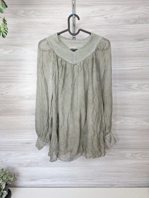 Nani Nani Chiffonbluse Tunika Glitzerbluse Crashoptik Grau Grün 38 Size M