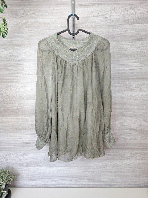 Nani Nani Chiffonbluse Tunika Glitzerbluse Crashoptik Grau Grün 38 Size M