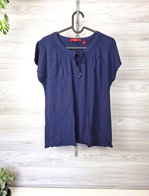 s.Oliver s.Oliver Blusenshirt Tunika Kurzarm Bindeband Crinkle Dunkelblau 36 Size S