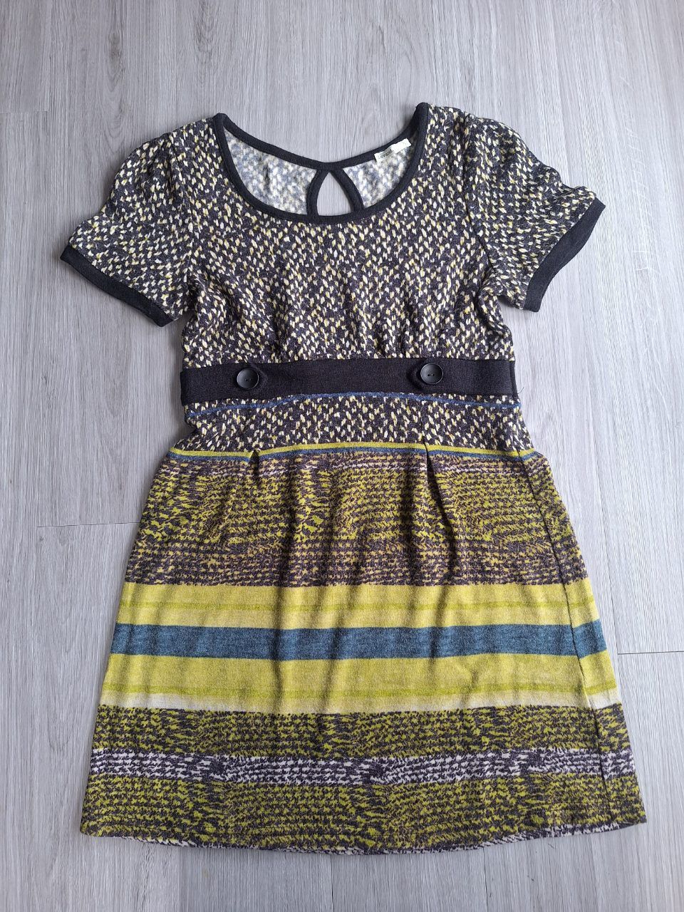 Lavand Strickkleid Feinstrickkleid Musterkleid A-Linie Kurzarm 36