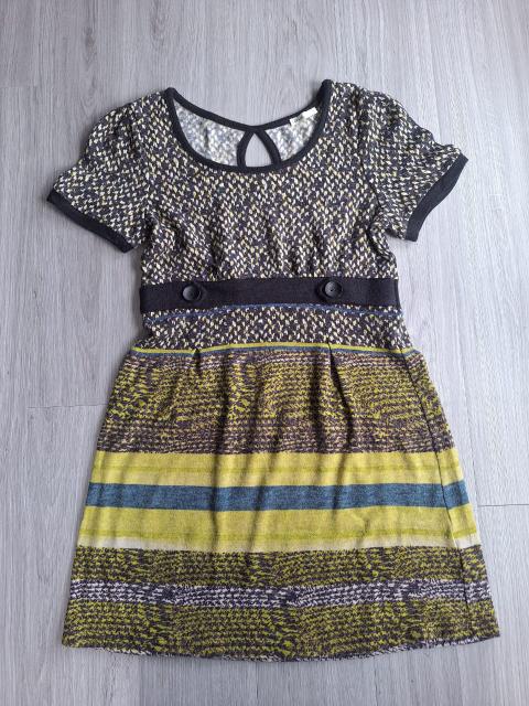 Lavand Strickkleid Feinstrickkleid Musterkleid A-Linie Kurzarm 36