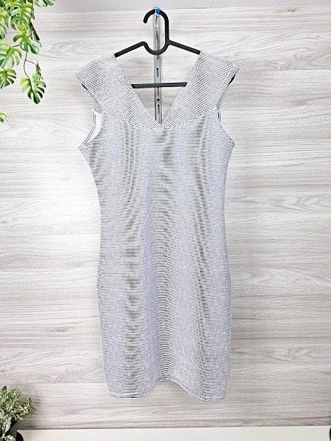Mango Mango Streifenkleid Sommerkleid Etuikleid Ärmellos Schwarz Weiß 38 Size M