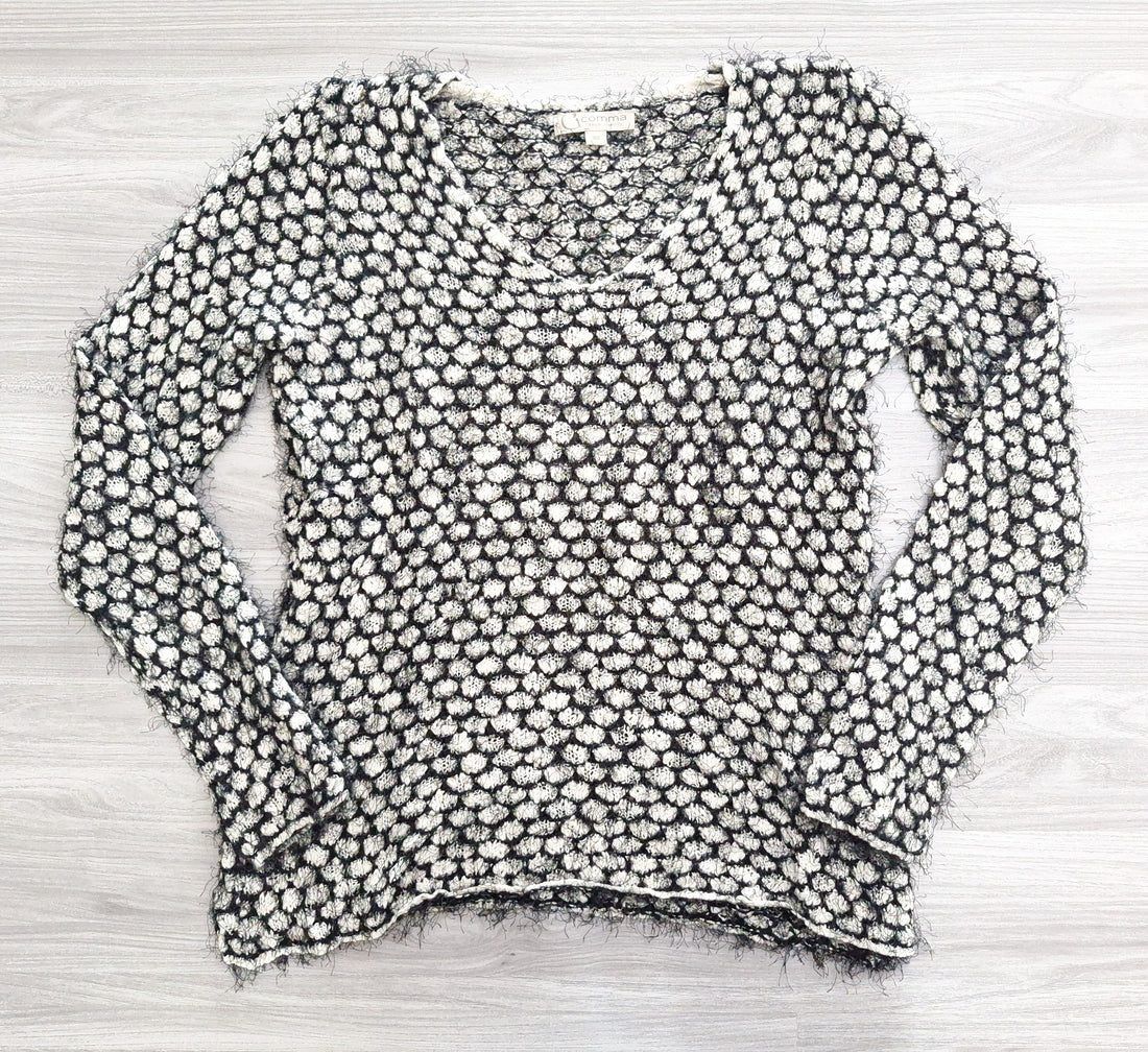 Comma Strickpullover Kuschelpullover Flauschpullover Schwarz Weiß 40
