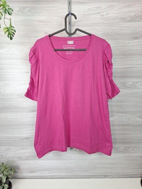 Ohne Marke Basic T-Shirt Raffärmel Damenshirt Kurzarmshirt Baumwollshirt Sommershirt 44 Size XXL