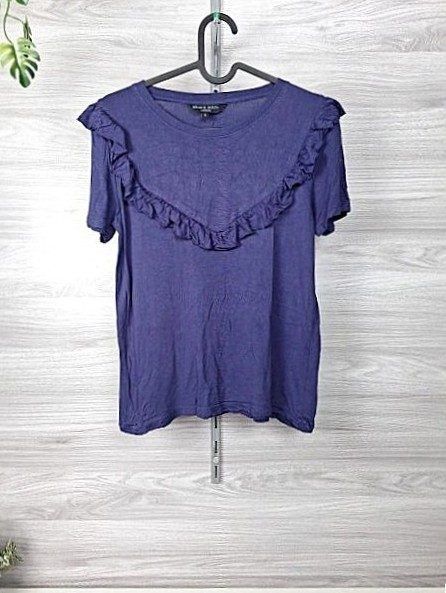 Brave Soul Brave Soul Viskoseshirt Rüschenshirt Volantshirt Kurzarm Blau Lila 36 Size S