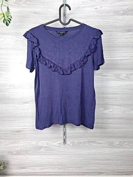 Brave Soul Brave Soul Viskoseshirt Rüschenshirt Volantshirt Kurzarm Blau Lila 36 Size S