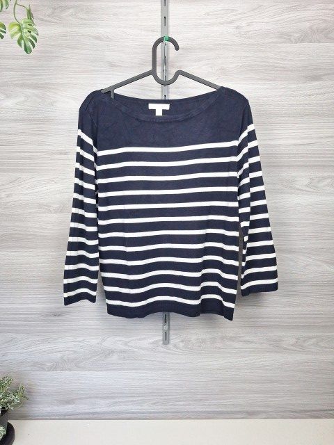 H&M H&M Langarmshirt Longsleeve Streifenshirt Ringelshirt Dunkelblau Weiß 36 Size S