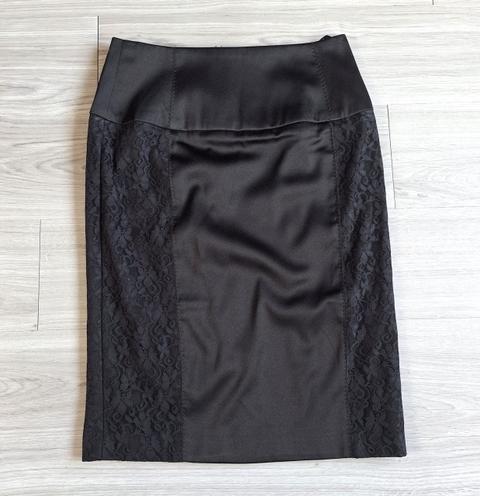 BPC BPC Bleistiftrock Midirock Spitzenrock Kunstlederoptik Schwarz 34 Size XS