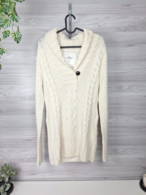 H&M Longpullover Strickpullover Zopfmuster Wollpullover Creme 36