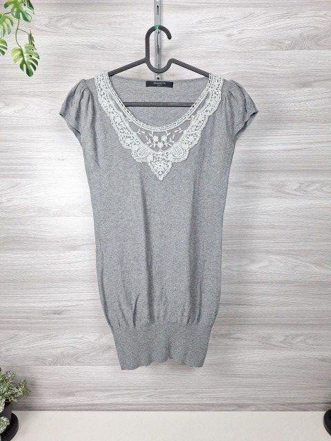 Reserved Reserved Longtop Spitzentop Häkelspitze Spitzenoberteil Kurzarm Grau 36 Size S