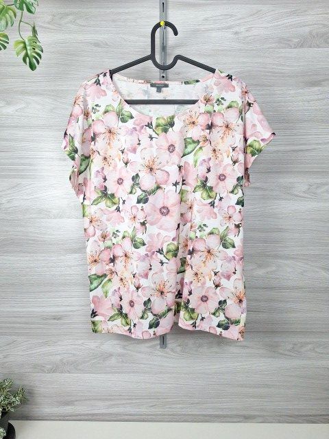 Montego T-Shirt Blumenshirt Kurzarmshirt Blumenprint Rosa Weiß 40