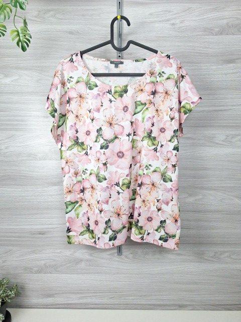 Montego T-Shirt Blumenshirt Kurzarmshirt Blumenprint Rosa Weiß 40