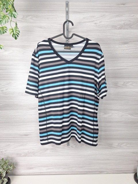 Canyon T-Shirt Kurzarmshirt Streifenshirt V-Ausschnitt Blau 44