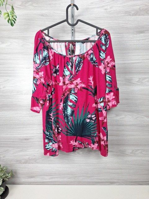 Comma Comma Blusenshirt Tunika Tropical Blumenprint Pink 3/4 Arm 42 XL Size XL