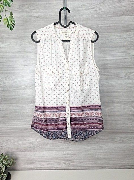 H&M H&M Bordürenbluse Ärmellose Bluse Ethnomuster Boho Weiß 36 Size S