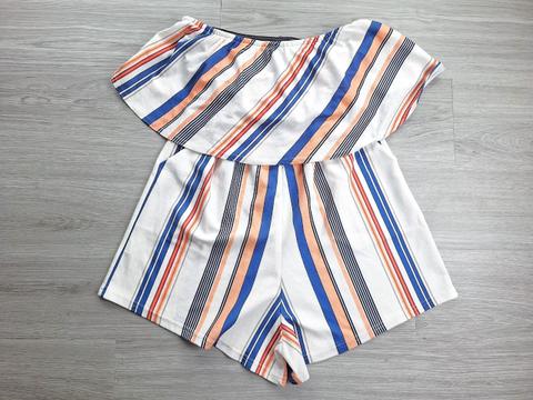 Ohne Marke Bandeau Jumpsuit Playsuit Overall Kurzoverall Volant Streifen 36 Size S