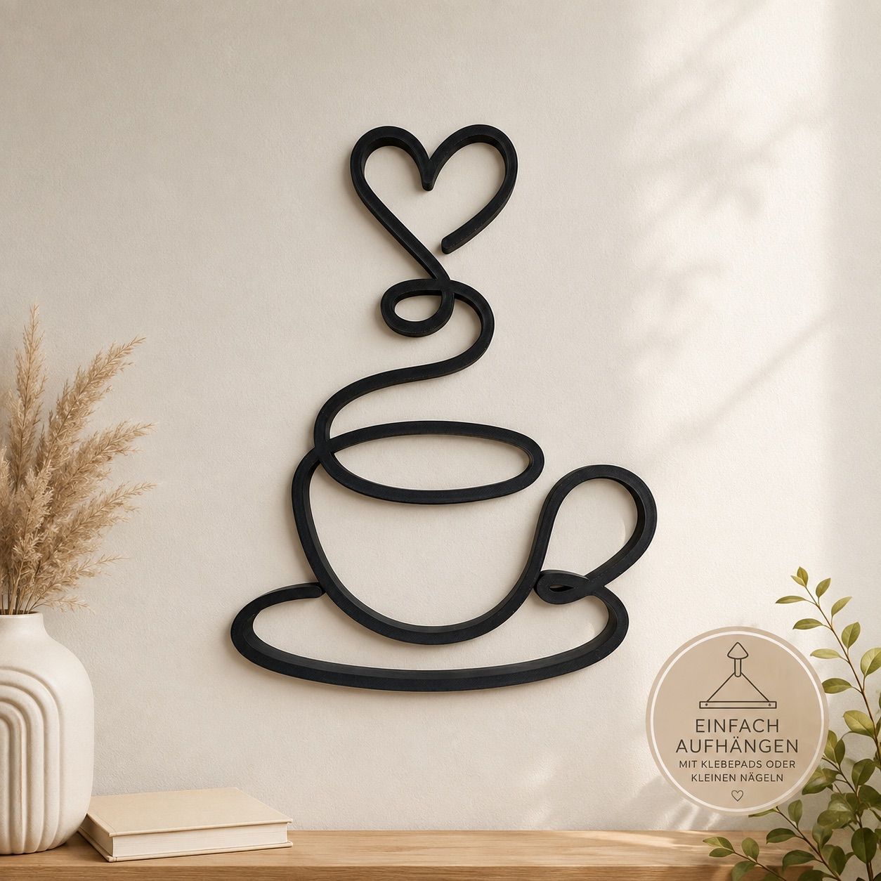 Linora Design  Kaffee Wanddeko | Tassen Motiv | Kaffee Deko | Küchen Deko | Schwarz | 3D Druck