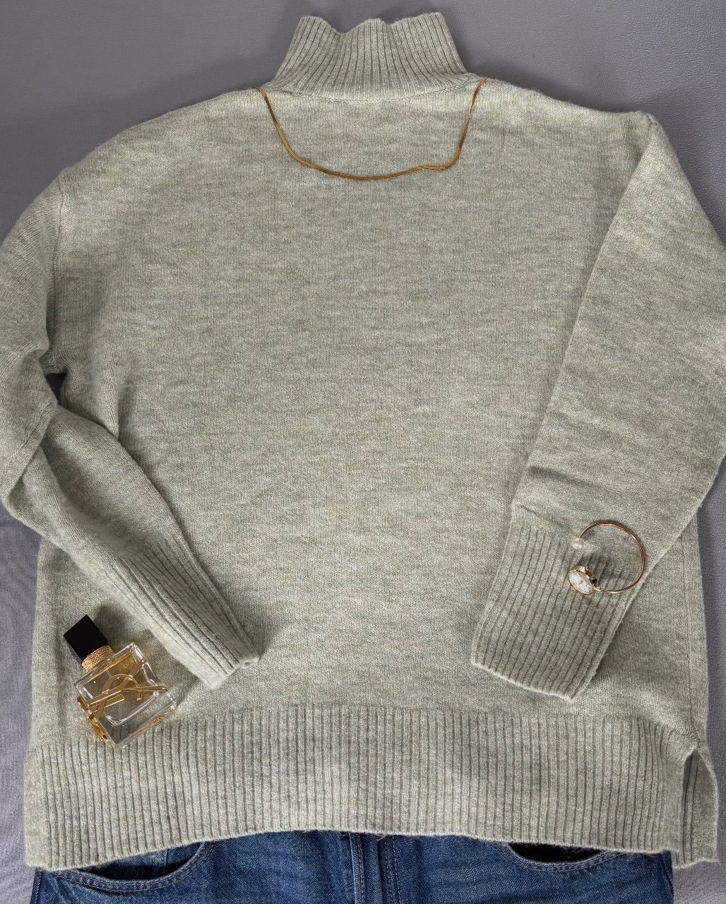 Rollkragenpulli grün-grau | Everme | Größe S | Neu
