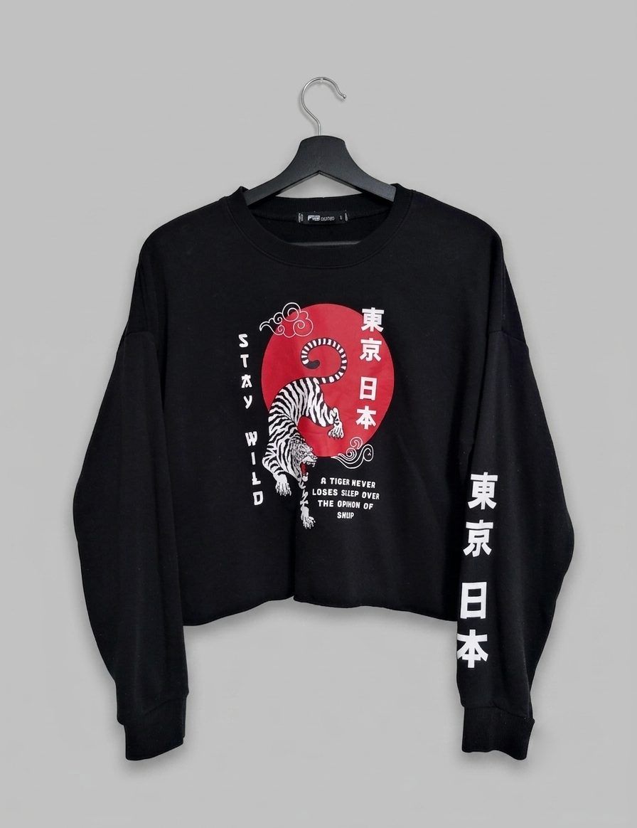 New Yorker Crop Pulli Sweater Pullover Used Look Street Urban Style schwarz weiß rot Size S