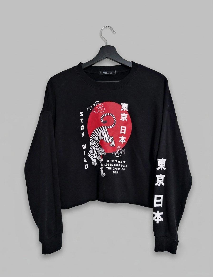 Crop Pulli Sweater Pullover Used Look Street Urban Style schwarz weiß rot