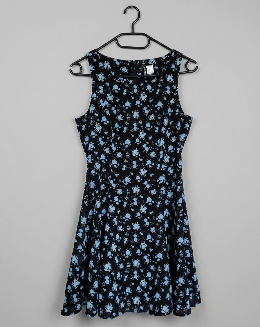 H&M Süßes Kleid mit Blumen H&M 36 S Sommer cute casual schwarz blau türkis Size S