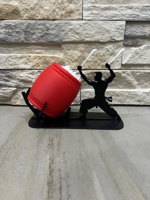 Ohne Marke Taiko Trommler Wattestäbchen-Halter / Q-Tip Spender (3D-Druck / Rot-Schwarz)