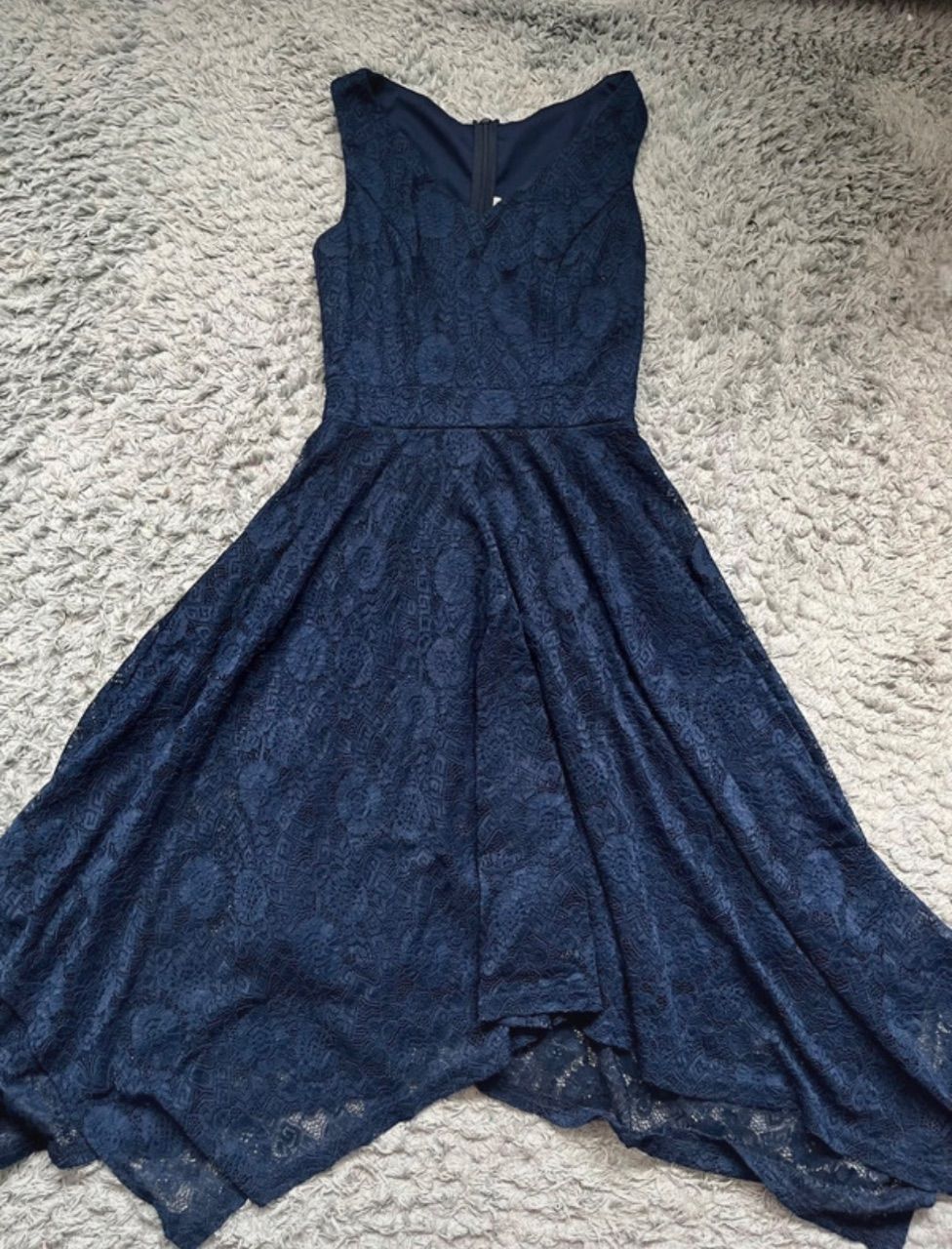 Dunkelblaues festliches Spitzenkleid für besondere Anlässe  Size S