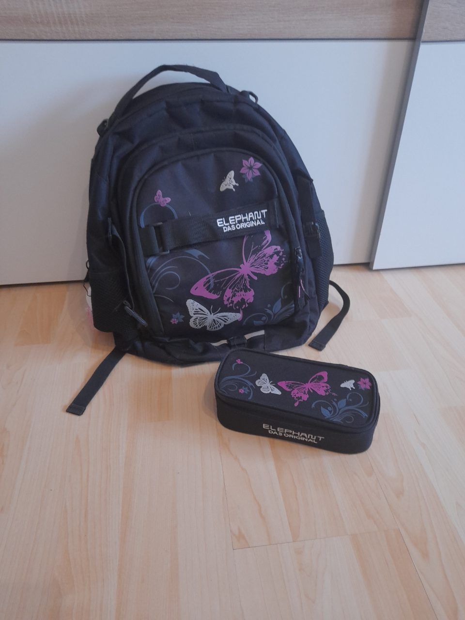  Elephant "Das Original" Schulset: Rucksack & Federtasche - Schmetterling 