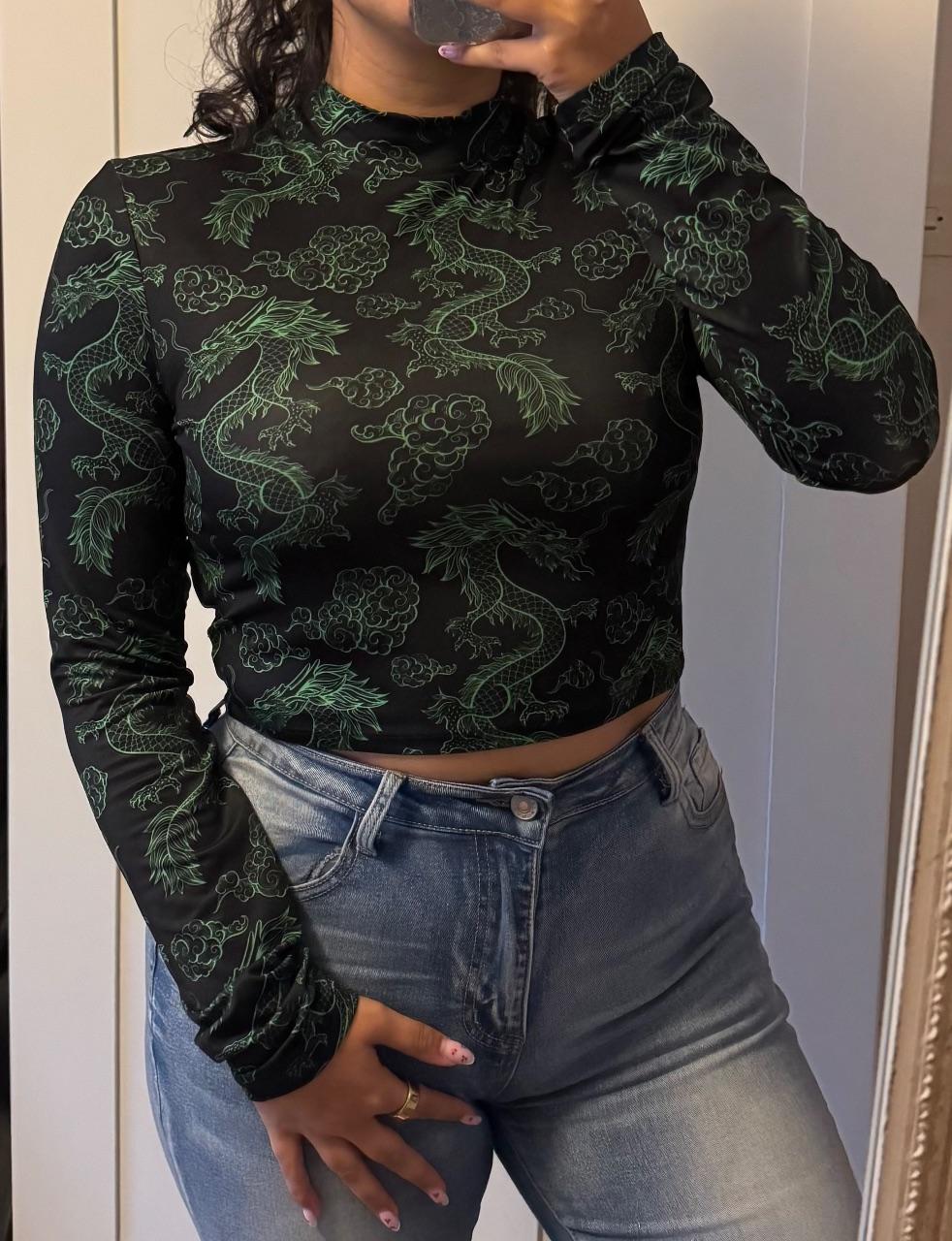 Schwarzes Dragon Mesh Crop top