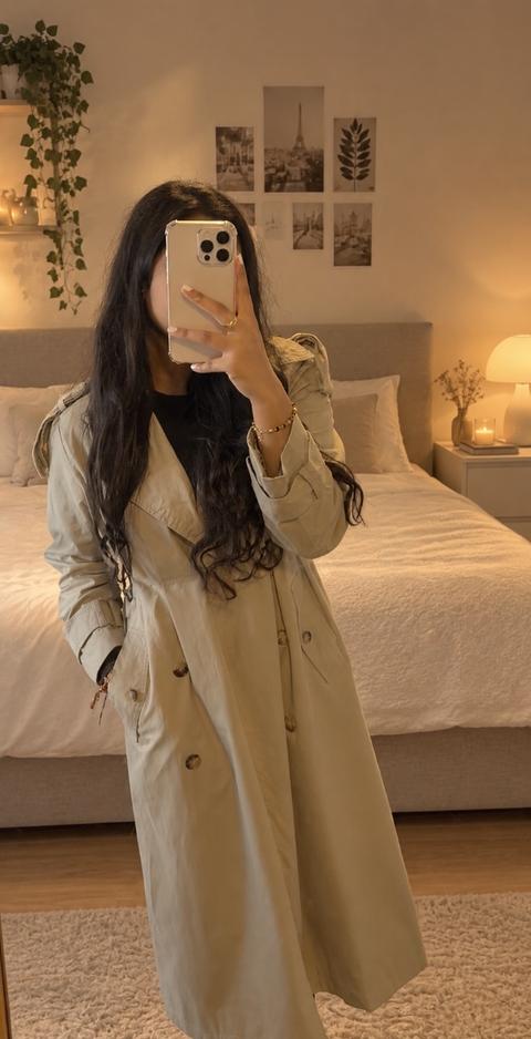 Klassischer beiger Trenchcoat für Damen Size M