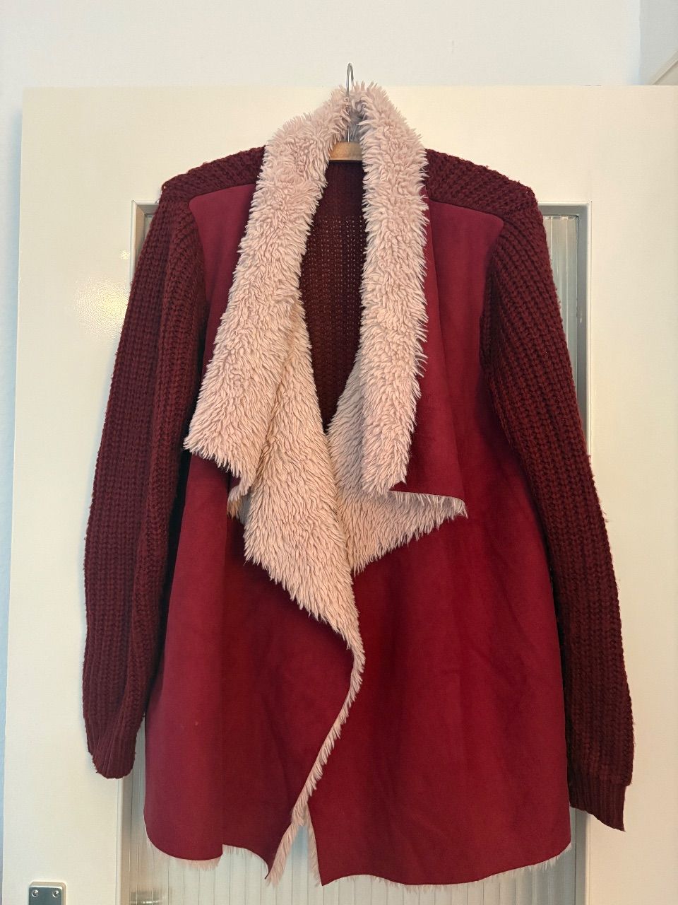 E.diva EDIVA Strickjacke Cardigan Bordeaux mit Teddyfell  Size L