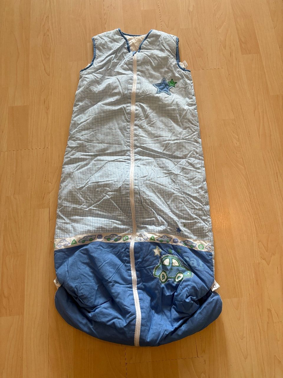 Tchibo Schlafsack Kleinkind 104 cm blau kariert mit Auto Motiv Size 104