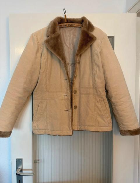 Yadou Yadou Winterjacke beige mit Kunstfellkragen Gr. L warm gefuttert Size L