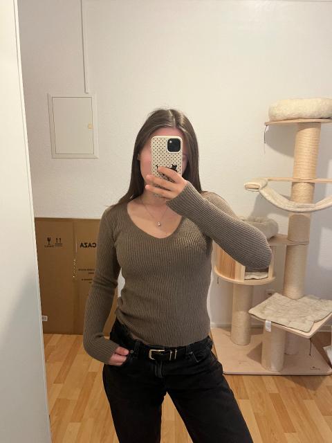 Shein Brauner gerippter Strickpullover / Longsleeve/ Taupe / Khaki-Braun, Size M