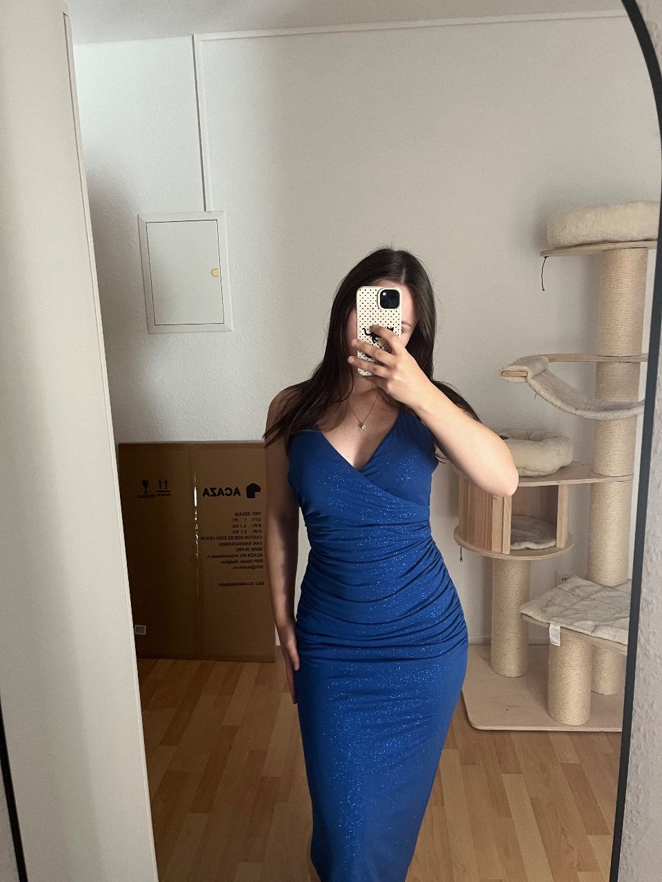 Jake‘s Blaues Glitzerkleid, figurbetont mit Schlitz  Size XS