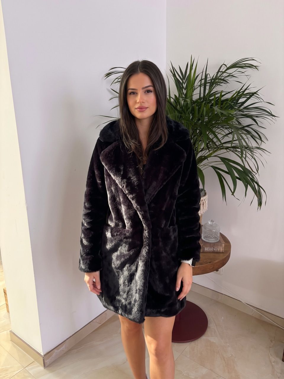 Amisu Damen, Teddymantel 34 schwarz Winter Size 34