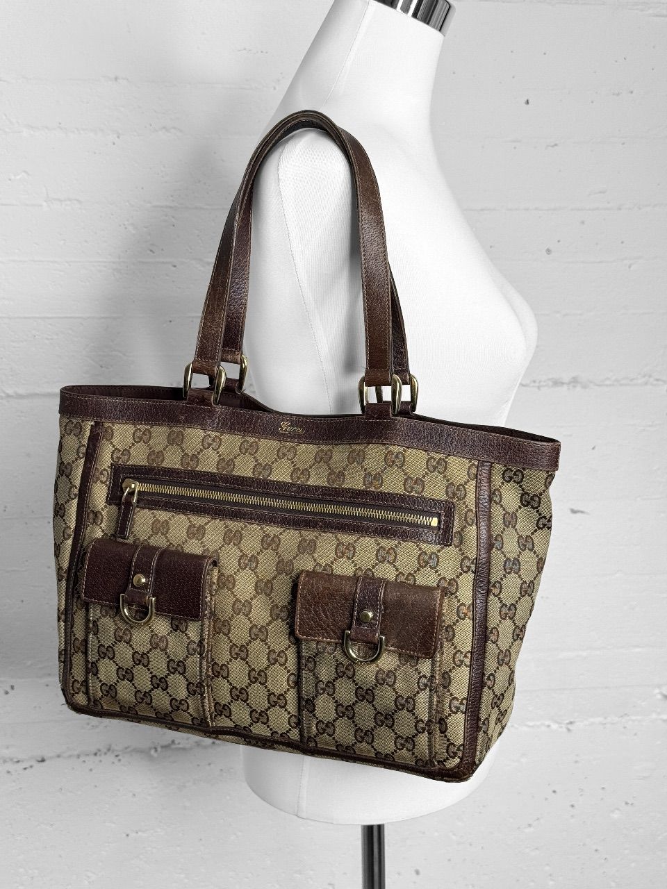 Gucci Gucci GG Canvas & Leather Multi-Pocket Cargo Tote Bag 