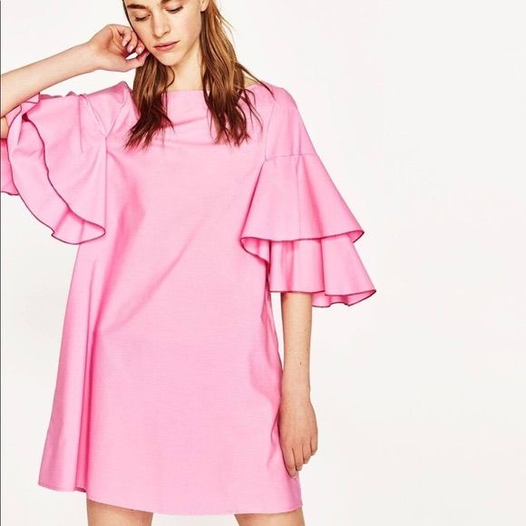 Zara Zara Sommer boho Kleid rosa pink Volant Rüschen Blogger M/L Size L